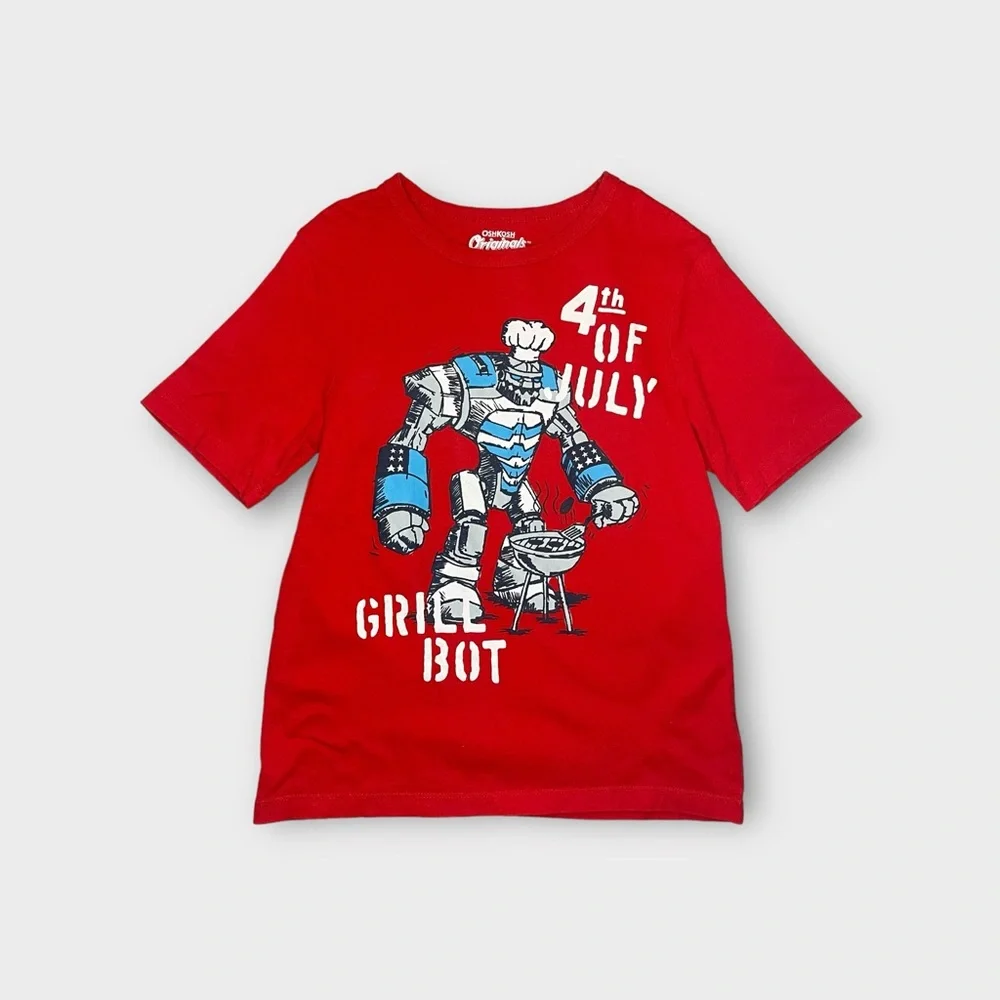 OshKosh B'gosh 4th Of July Grill Robot Graphic Red Shirt